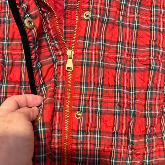 Talbots Red Plaid Quilted Jacket Black Trim Preppy Women’s medium - Picture 9 of 15